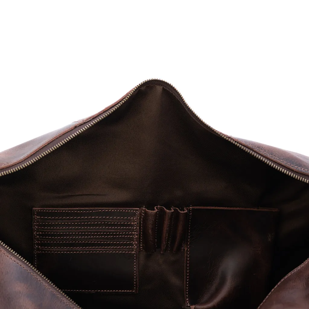 Dazzlo Weekender Top Grain Water Leather Duffel Bag 60L - Antique Brown/Dark Walnut - 24"