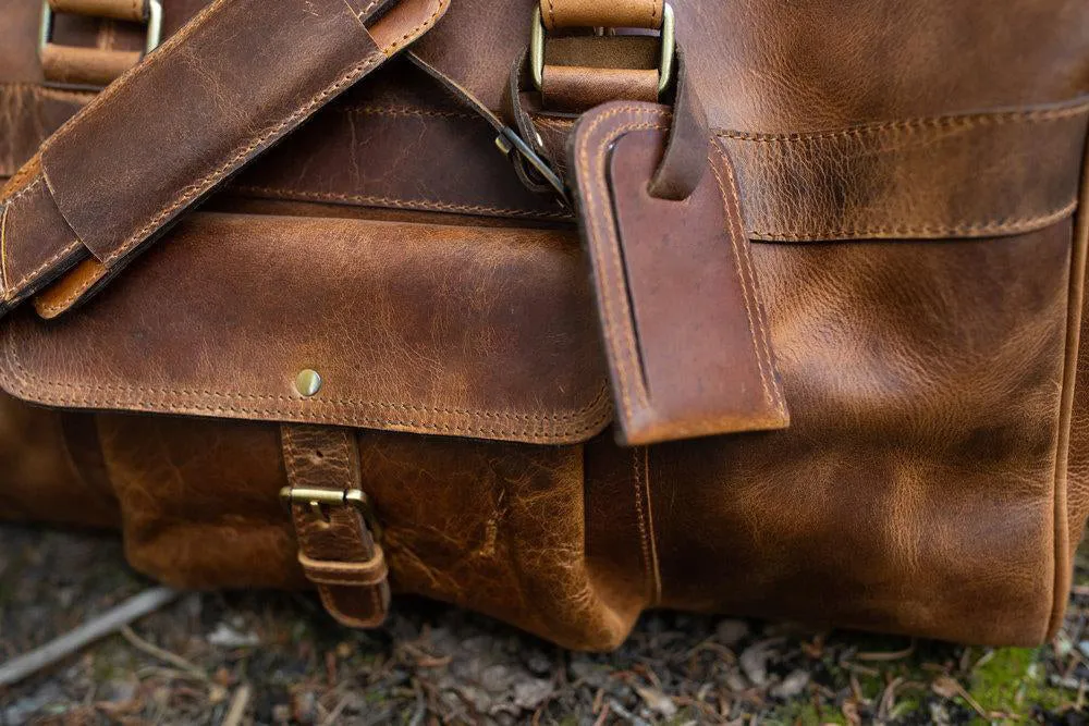 Dazzlo Weekender Top Grain Water Leather Duffel Bag 60L - Antique Brown/Dark Walnut - 24"
