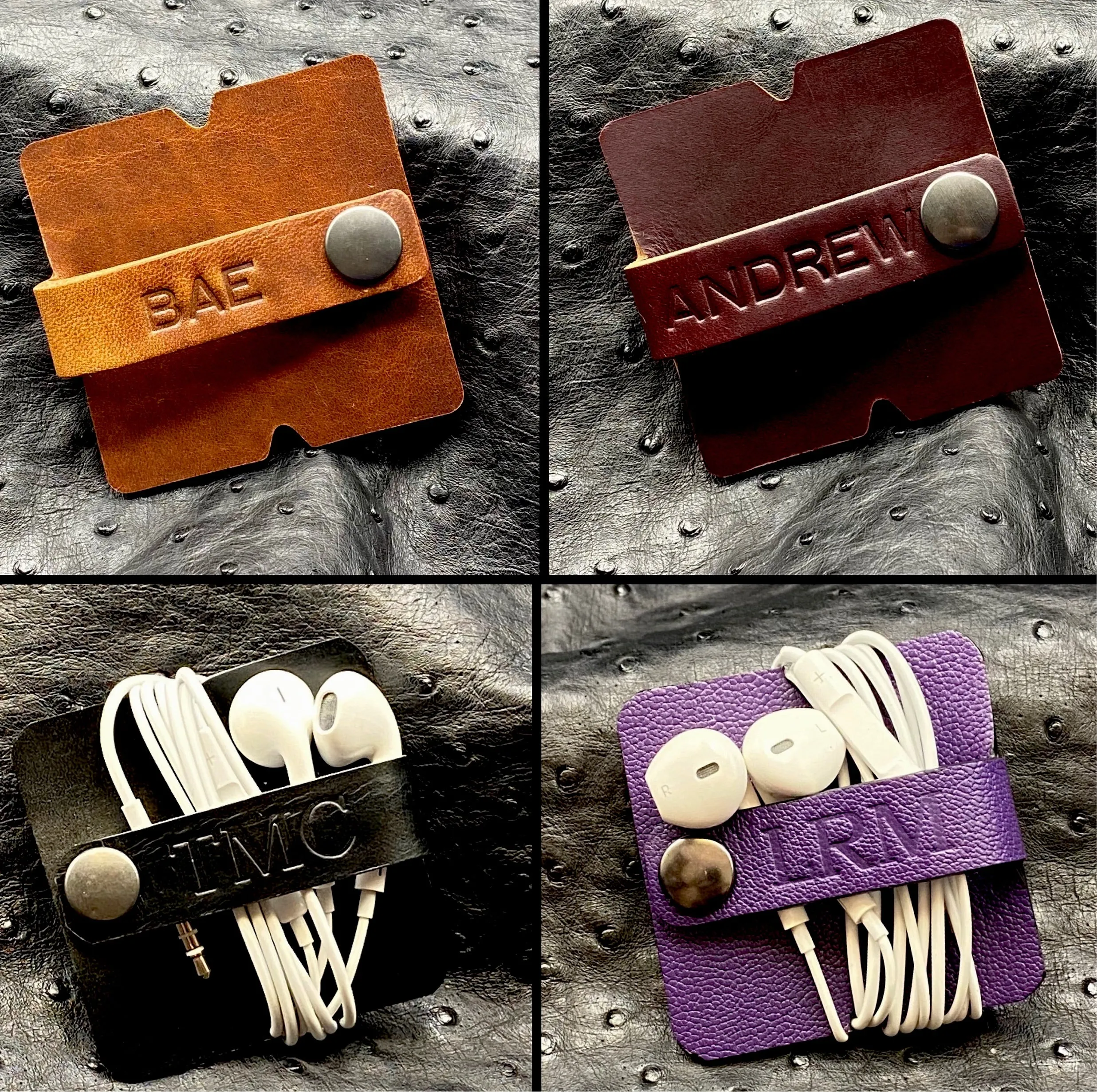 Earbud Cord Keeper Organizer in Horween Leather-Personalized and Made to Order