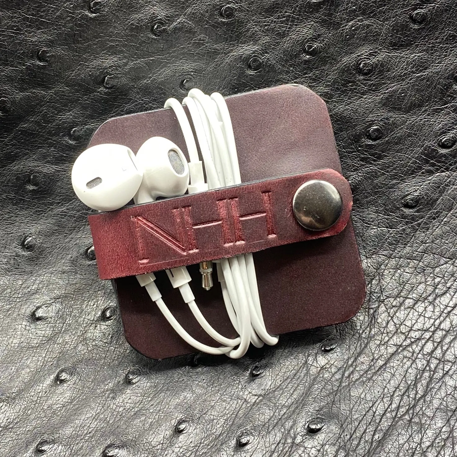 Earbud Cord Keeper Organizer in Horween Leather-Personalized and Made to Order