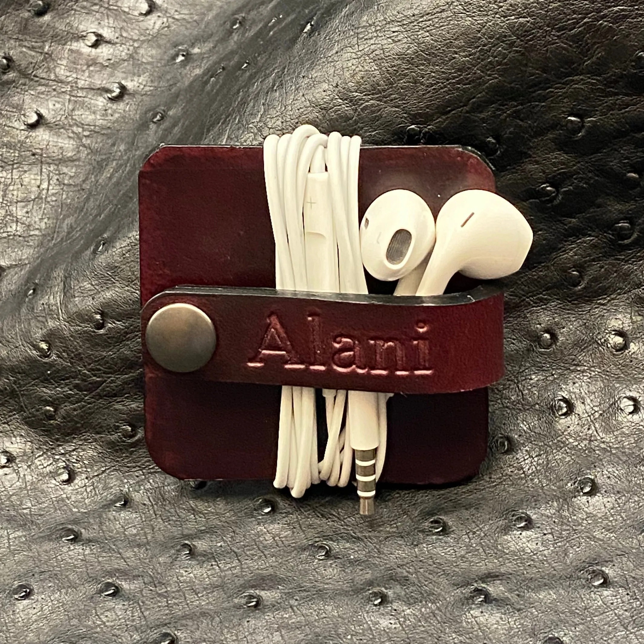 Earbud Cord Keeper Organizer in Horween Leather-Personalized and Made to Order