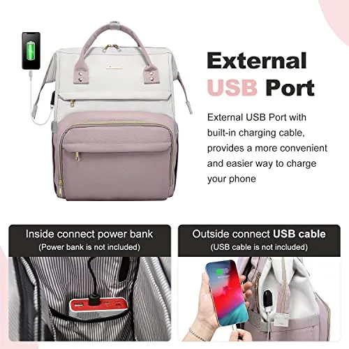 LOVEVOOK Laptop Backpack for Women Fashion Business Computer Backpacks Travel Bags Purse Doctor Nurse Work Backpack with USB Port, Fits 15.6-Inch Laptop, White-Light Purple
