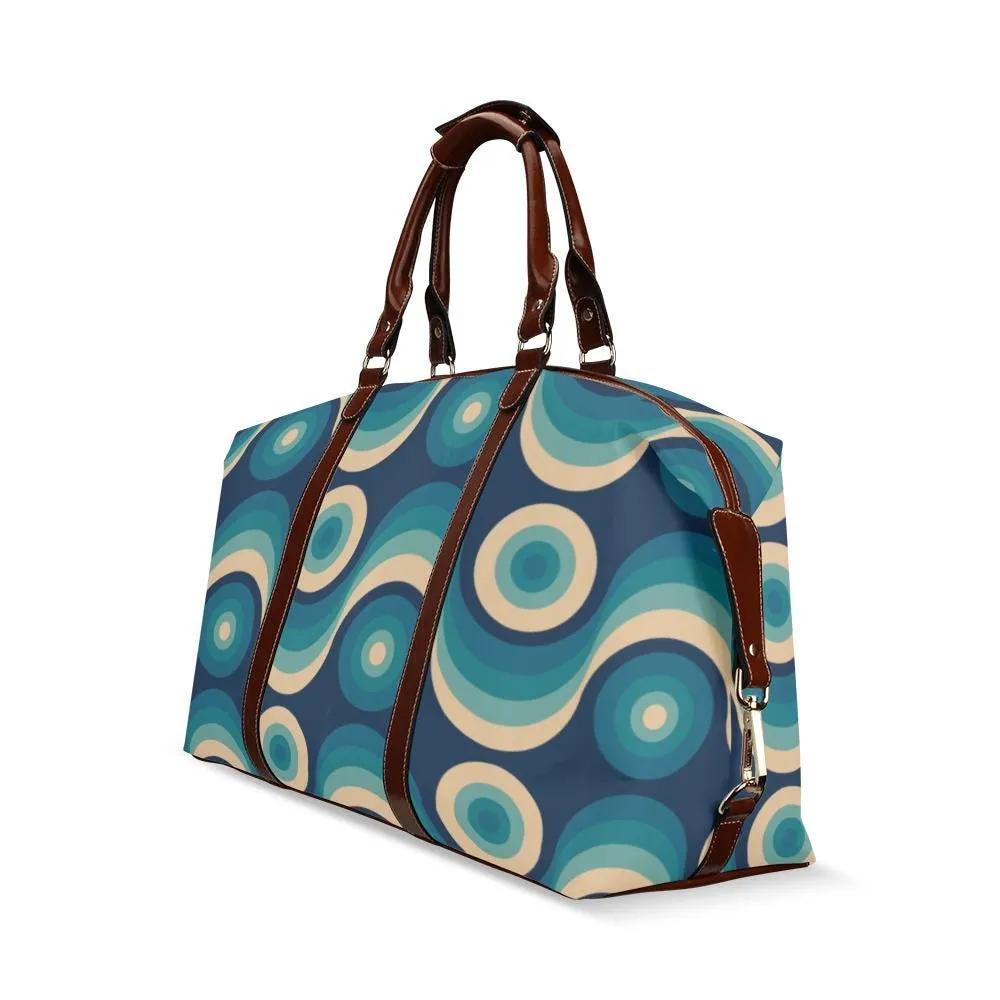 Mid Century Modern Travel Bag, Geometric Teal Retro Duffel Bag, Flight Bag, Waterproof Travel Bag, Carry on flight Bag