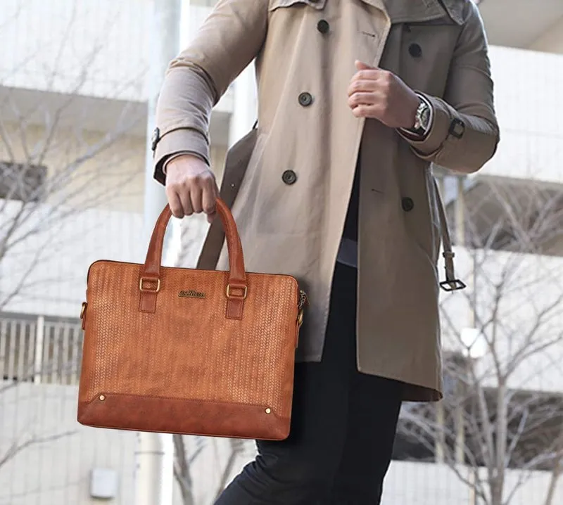 The Clownfish Epitome Series 14 Inch Faux Leather Laptop Bag - Stylish, High-Quality | Shoulder Strap | 39cm x 29cm x 10cm | Bronze