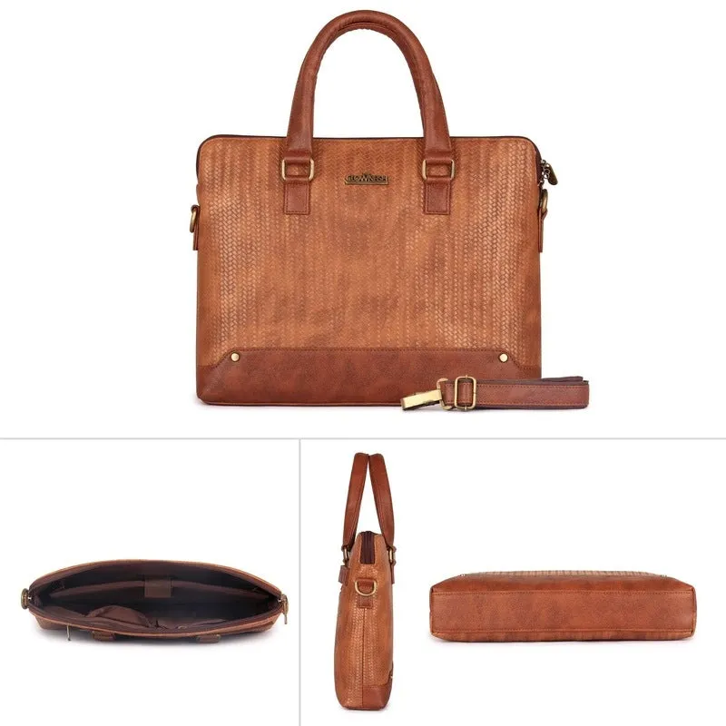 The Clownfish Epitome Series 14 Inch Faux Leather Laptop Bag - Stylish, High-Quality | Shoulder Strap | 39cm x 29cm x 10cm | Bronze