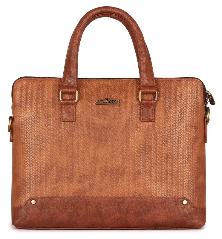 The Clownfish Epitome Series 14 Inch Faux Leather Laptop Bag - Stylish, High-Quality | Shoulder Strap | 39cm x 29cm x 10cm | Bronze