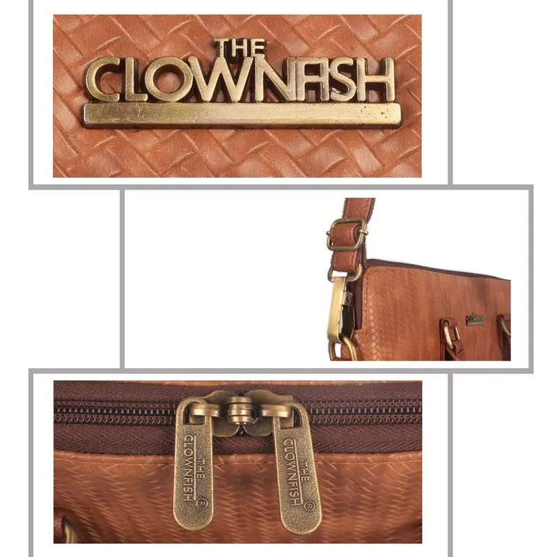The Clownfish Epitome Series 14 Inch Faux Leather Laptop Bag - Stylish, High-Quality | Shoulder Strap | 39cm x 29cm x 10cm | Bronze