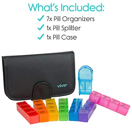 Vive XL Pill Case Extra Large Weekly  Medicine Organizer with Box Case