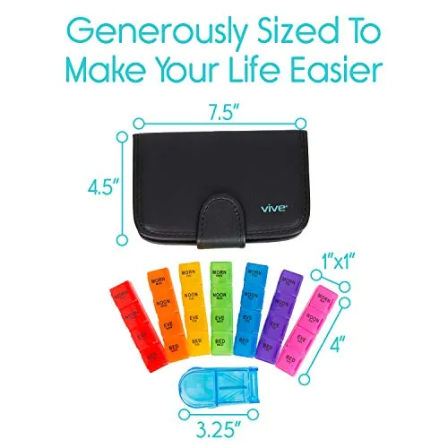 Vive XL Pill Case Extra Large Weekly  Medicine Organizer with Box Case
